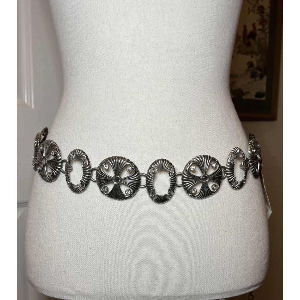 CHICO'S NWT Medallion Flower Sparkle Rhinestone Adjustable Chain Belt S/M
